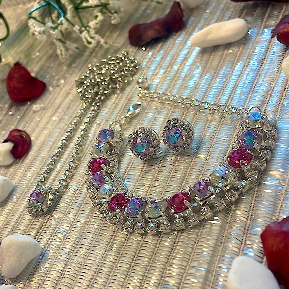 Sterling Silver Swarovski Halo Jewelry Set - Picture 2 of 15